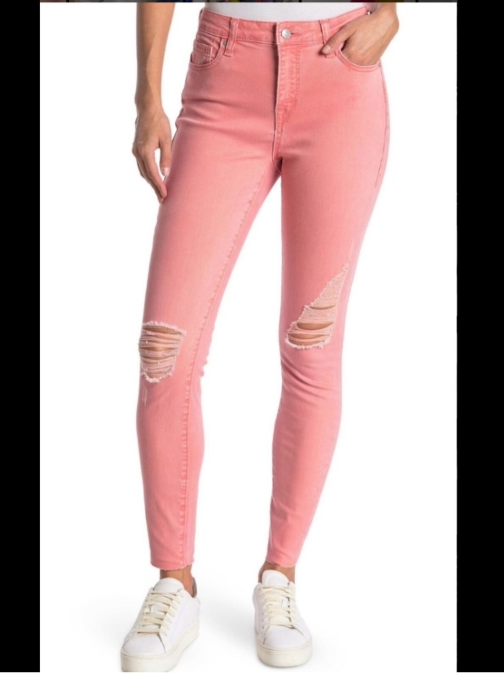 True Religion Coral Pink Distressed Skinny Jeans